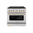 ZLINE Autograph Edition 36-Inch 5.2 cu. ft. Paramount Dual Fuel Range with 6 Burner DuoPro™ Cooktop and Electric Convection Oven in Stainless Steel and Polished Gold Accents (PSDRZ-36-G)