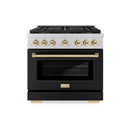 ZLINE Autograph Edition 36-Inch 5.2 cu. ft. Paramount Dual Fuel Range with 6 Burner DuoPro™ Cooktop and Electric Convection Oven with Black Matte Door and Polished Gold Accents (PSDRZ-BLM-36-G)