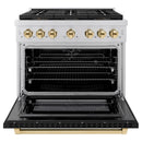 ZLINE Autograph Edition 36-Inch 5.2 cu. ft. Paramount Dual Fuel Range with 6 Burner DuoPro™ Cooktop and Electric Convection Oven with Black Matte Door and Polished Gold Accents (PSDRZ-BLM-36-G)