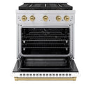 ZLINE Autograph Edition 30-Inch 4.2 cu. ft. Paramount Dual Fuel Range with 4 Burner DuoPro™ Cooktop and Electric Convection Oven in Stainless Steel with White Matte Door and Champagne Bronze Accents (PSDRZ-WM-30-CB)