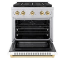 ZLINE Autograph Edition 30-Inch 4.2 cu. ft. Paramount Dual Fuel Range with 4 Burner DuoPro™ Cooktop and Electric Convection Oven in Stainless Steel with White Matte Door and Polished Gold Accents (PSDRZ-WM-30-G)