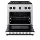 ZLINE Autograph Edition 30-Inch 4.2 cu. ft. Paramount Dual Fuel Range with 4 Burner DuoPro™ Cooktop and Electric Convection Oven in Stainless Steel with White Matte Door and Matte Black Accents (PSDRZ-WM-30-MB)