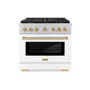 ZLINE Autograph Edition 36-Inch 5.2 cu. ft. Paramount Dual Fuel Range with 6 Burner DuoPro™ Cooktop and Electric Convection Oven with White Matte Door and Champagne Bronze Accents (PSDRZ-WM-36-CB)