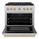 ZLINE Autograph Edition 36-Inch 5.2 cu. ft. Paramount Dual Fuel Range with 6 Burner DuoPro™ Cooktop and Electric Convection Oven with White Matte Door and Champagne Bronze Accents (PSDRZ-WM-36-CB)