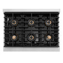 ZLINE Autograph Edition 36-Inch 5.2 cu. ft. Paramount Dual Fuel Range with 6 Burner DuoPro™ Cooktop and Electric Convection Oven with White Matte Door and Champagne Bronze Accents (PSDRZ-WM-36-CB)