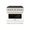 ZLINE Autograph Edition 36-Inch 5.2 cu. ft. Paramount Dual Fuel Range with 6 Burner DuoPro™ Cooktop and Electric Convection Oven with White Matte Door and Polished Gold Accents (PSDRZ-WM-36-G)