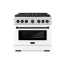ZLINE Autograph Edition 36-Inch 5.2 cu. ft. Paramount Dual Fuel Range with 6 Burner DuoPro™ Cooktop and Electric Convection Oven with White Matte Door and Matte Black Accents (PSDRZ-WM-36-MB)