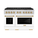 ZLINE Autograph Edition 48-Inch 6.7 cu. ft. Paramount Dual Fuel Range with 8 Burner DuoPro™ Cooktop and Dual Ovens with White Matte Doors and Polished Gold Accents (PSDRZ-WM-48-G)