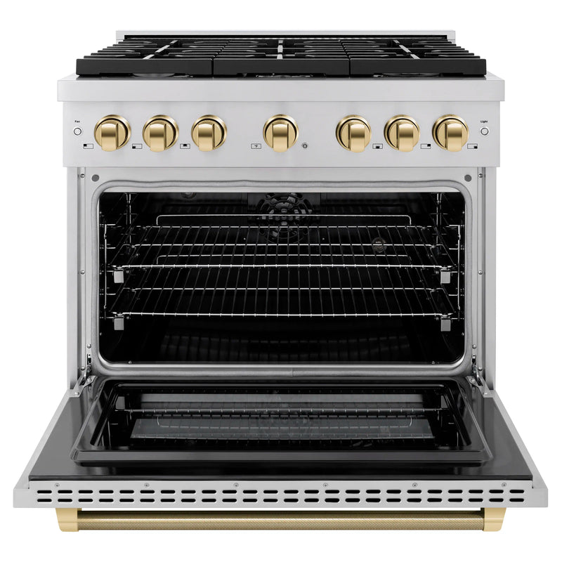 ZLINE Autograph 36-Inch Paramount Dual Fuel Range in Stainless Steel with Gold Helix Handle (SDRZ-36-KG)