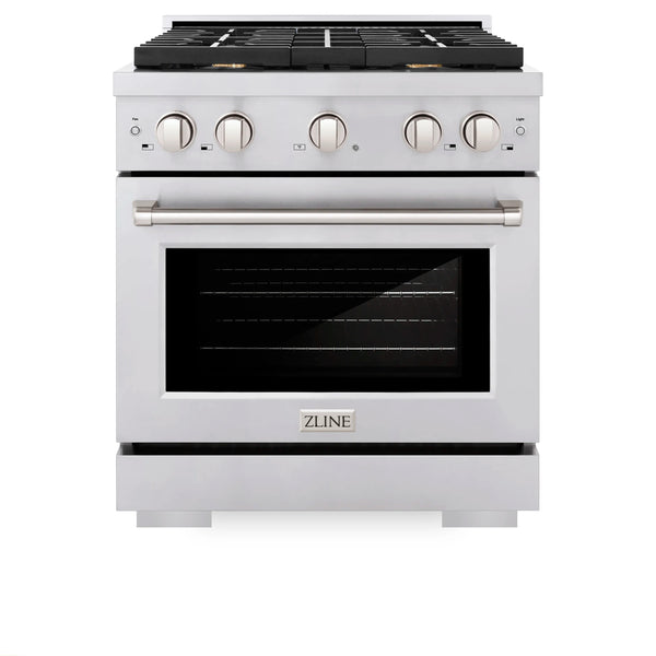 ZLINE 30-Inch 4.2 cu. ft. Paramount Dual Fuel Range with Gas Cooktop and Electric Convection Oven in Stainless Steel with 4 Brass Burners (SDR-BR-30)