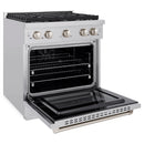 ZLINE 5-Piece Appliance Package - 30-Inch Paramount Dual Fuel Range, Wall Mount Range Hood, 36-Inch French Door Refrigerator, Dishwasher, and 30-Inch Microwave Drawer in Stainless Steel