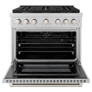 ZLINE 5-Piece Appliance Package - 36-Inch Paramount Dual Fuel Range, Wall Mount Range Hood, 36-Inch French Door Refrigerator with Water Dispenser, Dishwasher, and 30-Inch Microwave Drawer in Stainless Steel