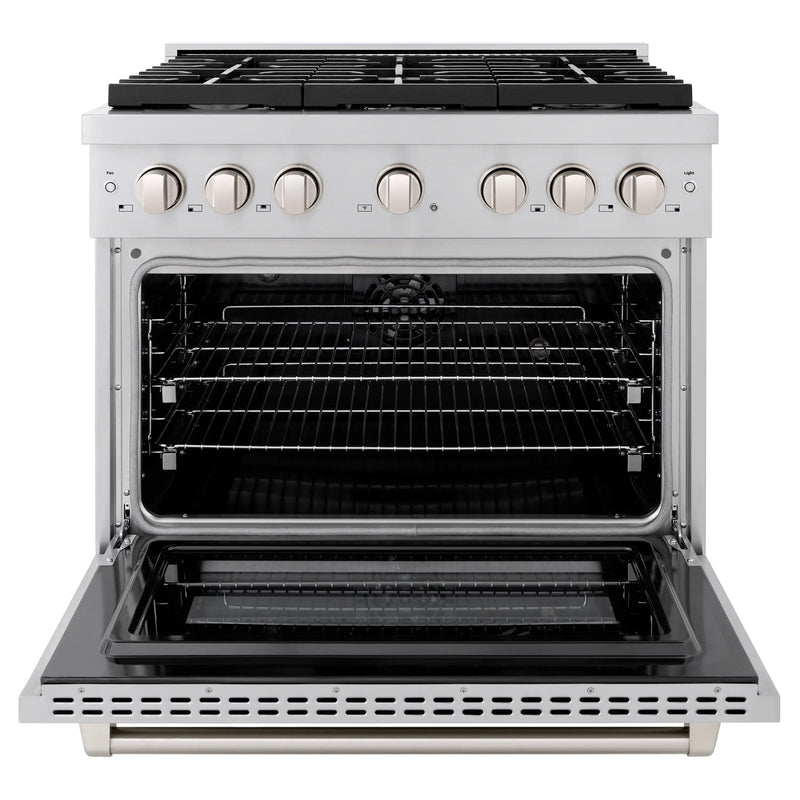 ZLINE 36-Inch 5.2 cu. ft. Paramount Dual Fuel Range with 6 Burner Gas Cooktop and Electric Convection Oven in Stainless Steel (SDR36)