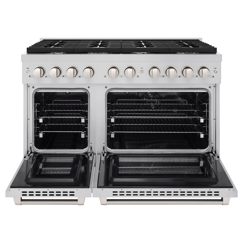 ZLINE 48-Inch 6.7 cu. ft. Paramount Double Oven Dual Fuel Range with 8 Burner Gas Cooktop in Stainless Steel (SDR48)