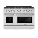 ZLINE 5-Piece Appliance Package - 48-Inch Paramount Dual Fuel Range, Wall Mount Range Hood, 36-Inch French Door Refrigerator, Dishwasher, and 30-Inch Microwave Drawer in Stainless Steel