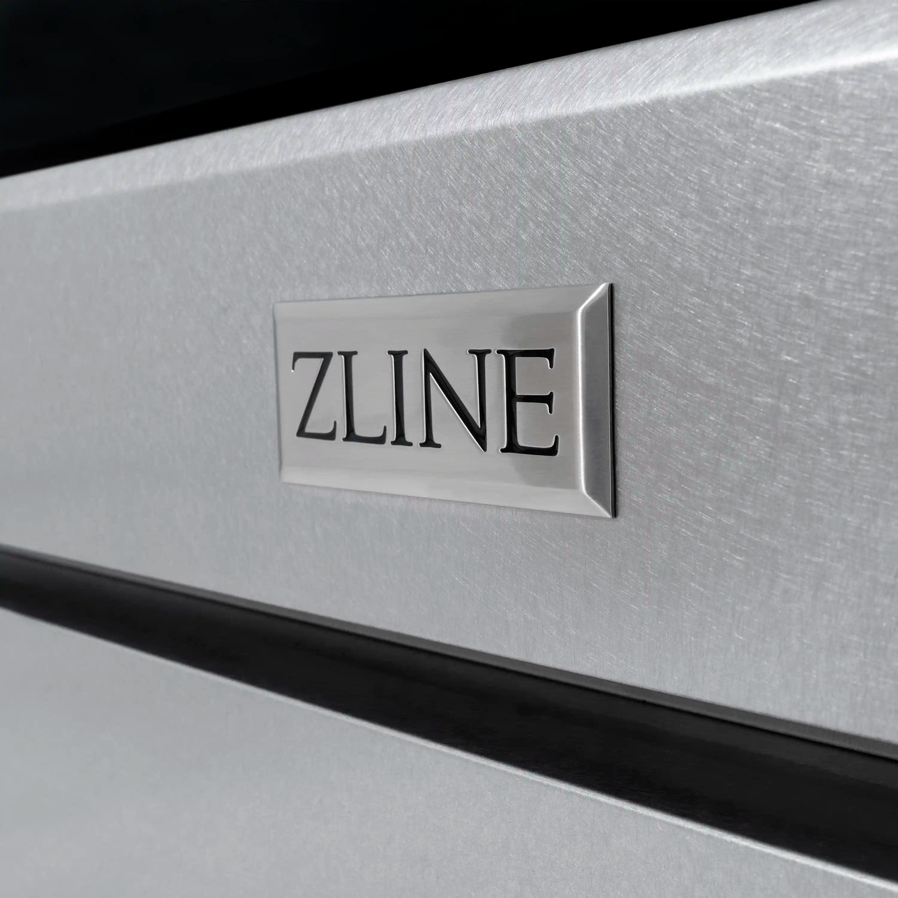 ZLINE stainless steel front panel with ZLINE logo plate
