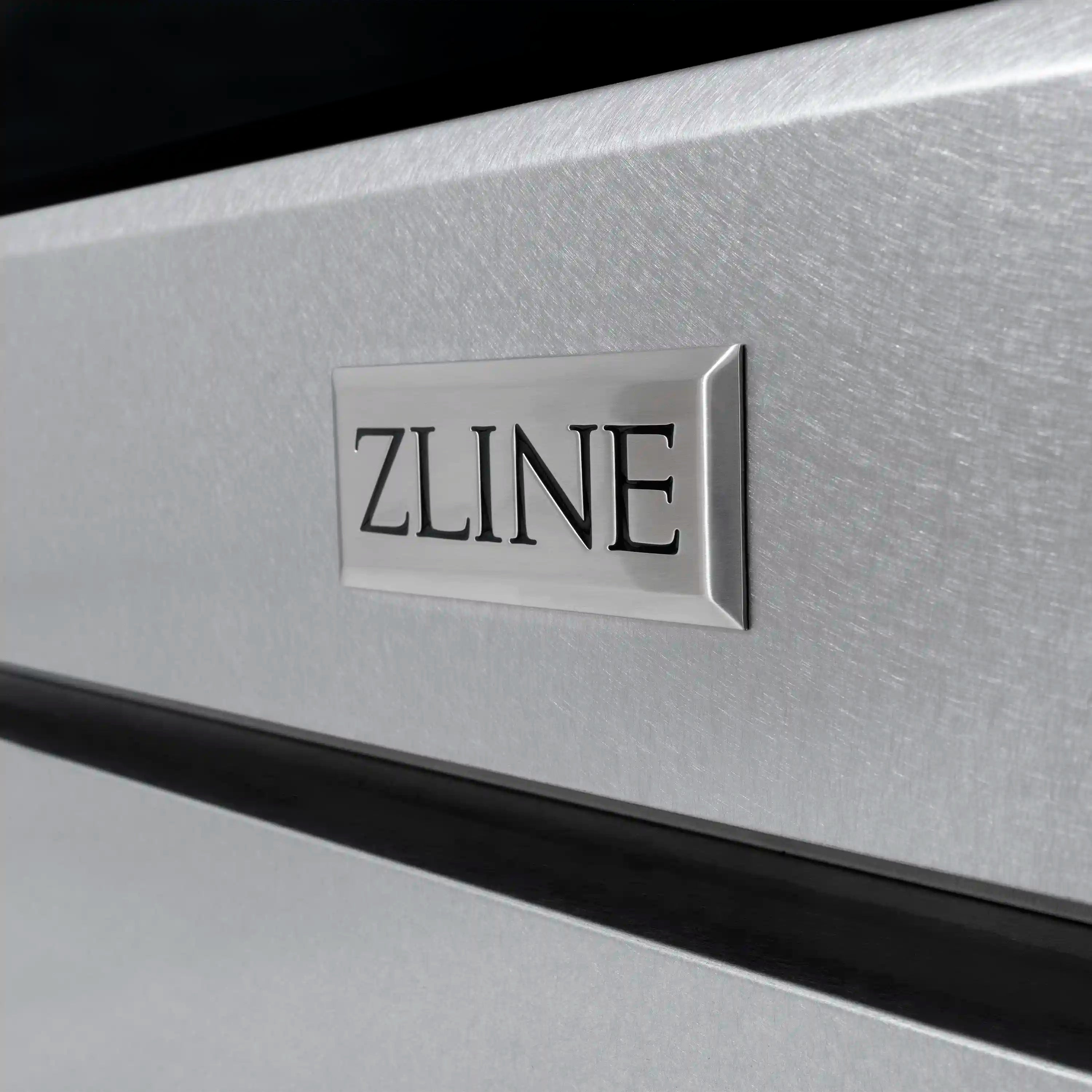 ZLINE logo on satin stainless steel range panel