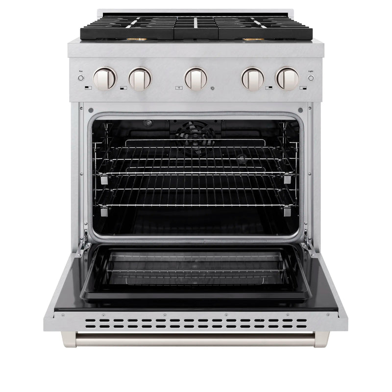 ZLINE 30-Inch 4.2 cu. ft. Paramount Dual Fuel Range with Gas Cooktop and Electric Convection Oven in DuraSnow Stainless Steel with 4 Brass Burners (SDRS-BR-30)