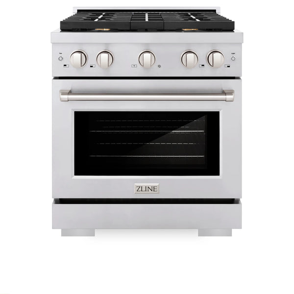 ZLINE 30-Inch Gas Range with 4 Gas Brass Burners and 4.2 cu. ft. Gas Convection Oven in Stainless Steel (SGR-BR-30)