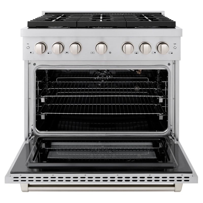 ZLINE 36-Inch Gas Range with 6 Gas Brass Burners and 5.2 cu. ft. Convection Gas Oven in Stainless Steel (SGR-BR-36)
