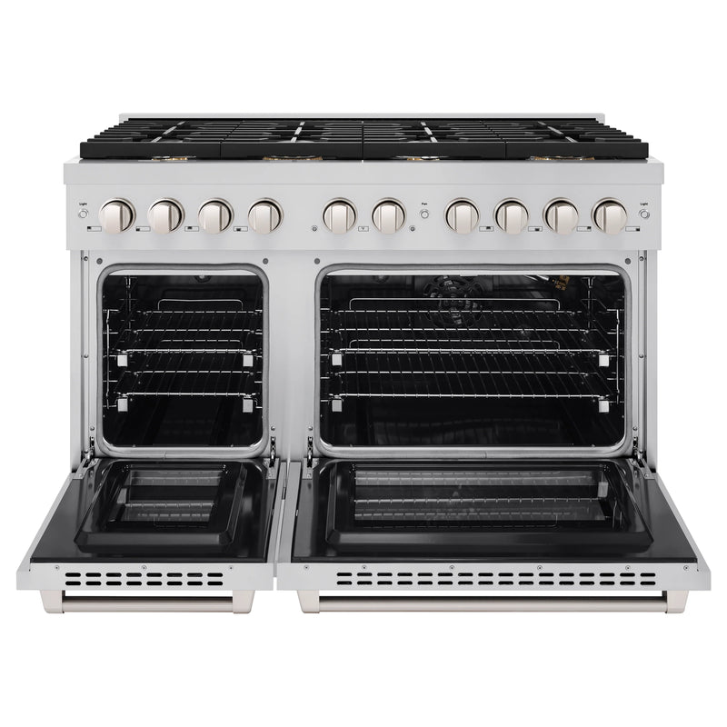 ZLINE 48-Inch Dual Fuel Range with 7 Gas Brass Burners and  6.0 Cu. Ft. Electric Double Oven In Stainless Steel (RA-BR-48)