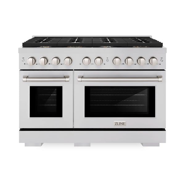 ZLINE 48-Inch Gas Range with 8 Gas Brass Burners and 6.7 cu. ft. Gas Double Oven in Stainless Steel (SGR-BR-48)