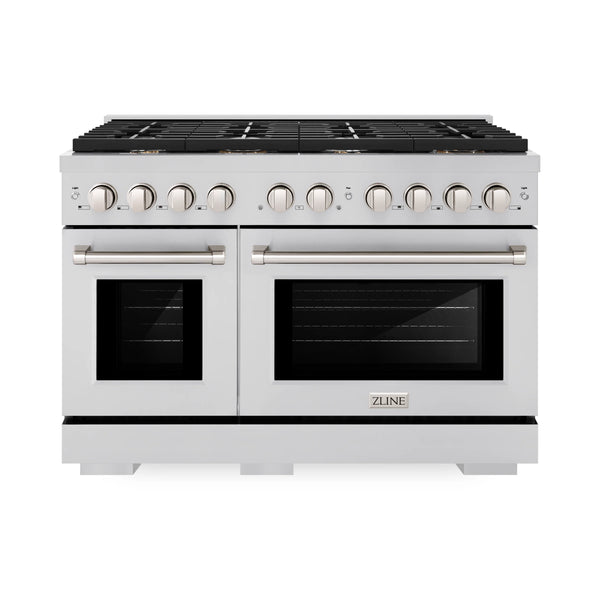ZLINE 48-Inch Dual Fuel Range with 7 Gas Brass Burners and  6.0 Cu. Ft. Electric Double Oven In Stainless Steel (RA-BR-48)