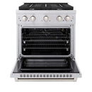 ZLINE 4-Piece Appliance Package - 30" Gas Range, 36" Refrigerator with Water Dispenser, Convertible Wall Mount Hood, and 3-Rack Dishwasher in Stainless Steel (4KPRW-SGRRH30-DWV)