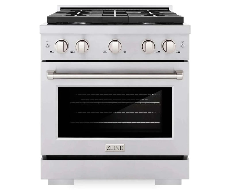 ZLINE 3-Piece Appliance Package - 30-inch Gas Range, Convertible Hood & Microwave Drawer in Stainless Steel (3KP-SGRRH30-MW)