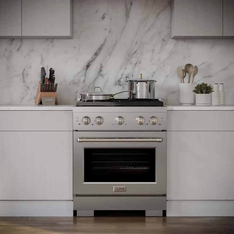 ZLINE 2-Piece Appliance Package - 30-Inch Gas Range and Over-the-Range Microwave in Stainless Steel (2KP-SGROTR30)