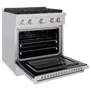 ZLINE 5-Piece Appliance Package - 30-Inch Paramount Gas Range, Wall Mount Range Hood, 36-Inch French Door Refrigerator, Dishwasher, and 30-Inch Microwave Drawer in Stainless Steel