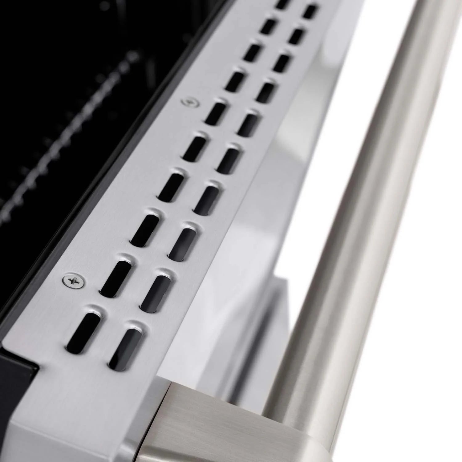 Convection oven vent panel with rows of small openings