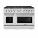 ZLINE 5-Piece Appliance Package - 48-Inch Gas Range, Refrigerator with Water Dispenser, Convertible Wall Mount Hood, Microwave Drawer, and 3-Rack Dishwasher in Stainless Steel (5KPRW-SGRRH48-MWDWV)