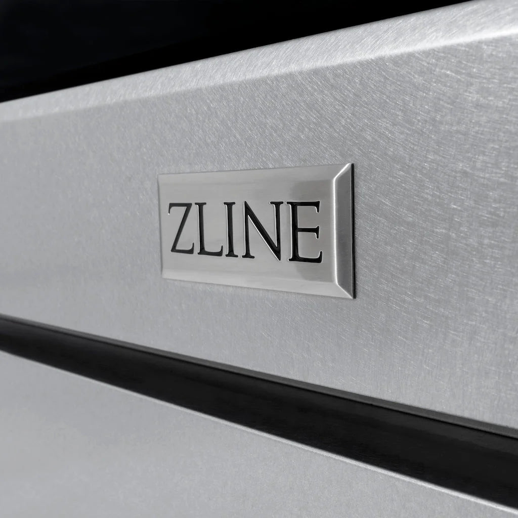 Satin stainless steel appliance panel with ZLINE logo