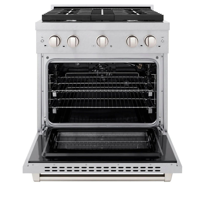 ZLINE 2-Piece Appliance Package - 30-inch Gas Range in DuraSnow Stainless Steel and Convertible Vent Range Hood in Stainless Steel (2KP-RGSSNRH30)