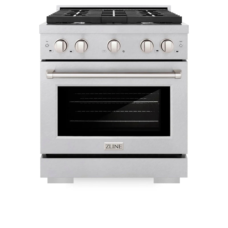 ZLINE 2-Piece Appliance Package - 30-Inch Gas Range & 30-Inch Over-The-Range Microwave Oven in DuraSnow Stainless Steel (2KP-RGSOTRH30)