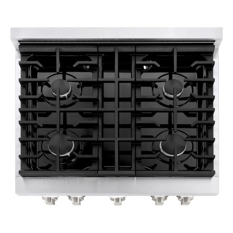 ZLINE 3-Piece Appliance Package - 30-inch Gas Range, Tall Tub Dishwasher & Premium Wall Mount Hood in DuraSnow Stainless Steel (3KP-RGSRH30-DWV)