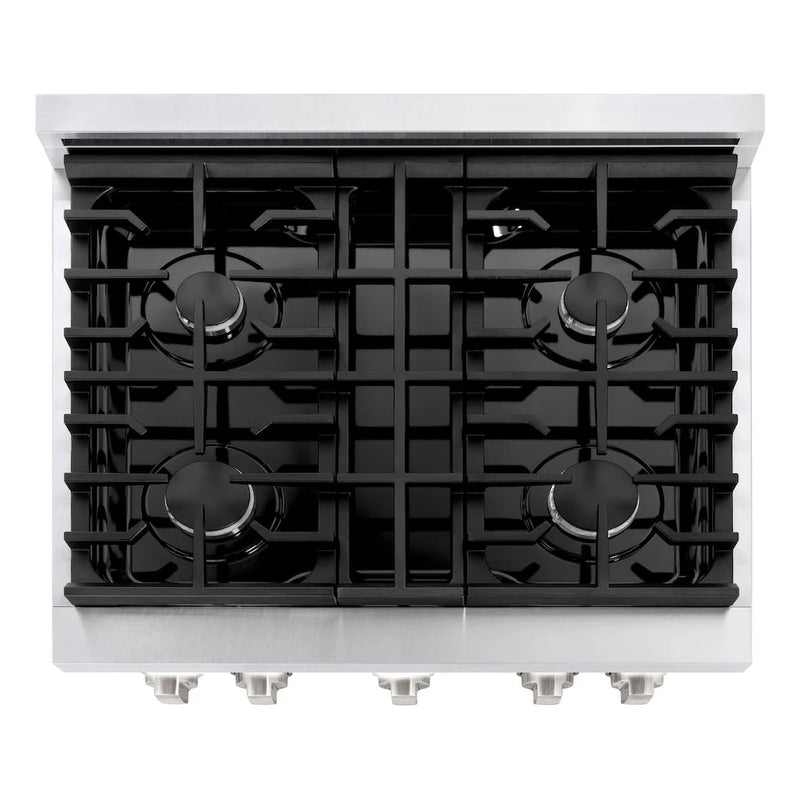 ZLINE 2-Piece Appliance Package - 30-inch Gas Range in DuraSnow Stainless Steel and Convertible Vent Range Hood in Stainless Steel (2KP-RGSSNRH30)