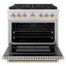 ZLINE Autograph 36-Inch Paramount Gas Range in Stainless Steel with Polished Gold Helix Handle (SGRZ-36-KG)