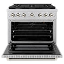 ZLINE Autograph 36-Inch Paramount Gas Range in Stainless Steel with Polished Nickel Helix Handle (SGRZ-36-KPN)