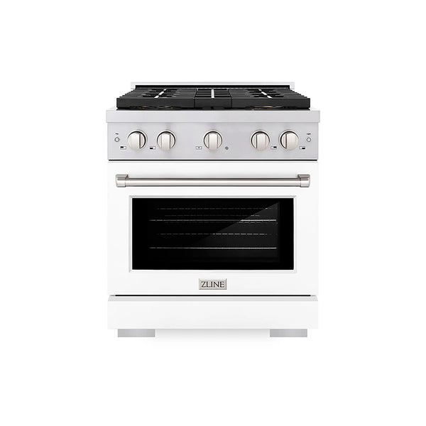 ZLINE 30-Inch 4.2 cu. ft. Paramount Gas Range with 4 Burner DuoPro™ Cooktop and Convection Gas Oven with White Matte Door (PSGR-WM-30)