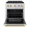 ZLINE Autograph Edition 30-Inch 4.2 cu. ft. Paramount Gas Range with 4 Burner DuoPro™ Cooktop and Convection Gas Oven in Stainless Steel with Polished Gold Accents (PSGRZ-30-G)