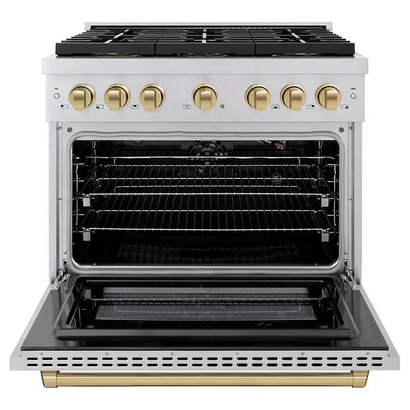 ZLINE Autograph Edition 36-Inch 5.2 cu. ft. Paramount Gas Range with 6 Burner DuoPro™ Cooktop and Convection Gas Oven in Stainless Steel and Champagne Bronze Accents (PSGRZ-36-CB)