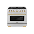 ZLINE Autograph Edition 36-Inch 5.2 cu. ft. Paramount Gas Range with 6 Burner DuoPro™ Cooktop and Convection Gas Oven in Stainless Steel and Polished Gold Accents (PSGRZ-36-G)