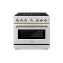 ZLINE Autograph Edition 36-Inch 5.2 cu. ft. Paramount Gas Range with 6 Burner DuoPro™ Cooktop and Convection Gas Oven in Stainless Steel and Polished Gold Accents (PSGRZ-36-G)