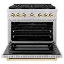 ZLINE Autograph Edition 36-Inch 5.2 cu. ft. Paramount Gas Range with 6 Burner DuoPro™ Cooktop and Convection Gas Oven in Stainless Steel and Polished Gold Accents (PSGRZ-36-G)