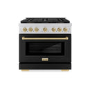 ZLINE Autograph Edition 36-Inch 5.2 cu. ft. Paramount Gas Range with 6 Burner DuoPro™ Cooktop and Convection Gas Oven with Black Matte Door and Champagne Bronze Accents (PSGRZ-BLM-36-CB)