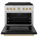 ZLINE Autograph Edition 36-Inch 5.2 cu. ft. Paramount Gas Range with 6 Burner DuoPro™ Cooktop and Convection Gas Oven with Black Matte Door and Champagne Bronze Accents (PSGRZ-BLM-36-CB)