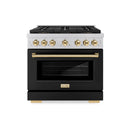 ZLINE Autograph Edition 36-Inch 5.2 cu. ft. Paramount Gas Range with 6 Burner DuoPro™ Cooktop and Convection Gas Oven with Black Matte Door and Polished Gold Accents (PSGRZ-BLM-36-G)