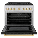 ZLINE Autograph Edition 36-Inch 5.2 cu. ft. Paramount Gas Range with 6 Burner DuoPro™ Cooktop and Convection Gas Oven with Black Matte Door and Polished Gold Accents (PSGRZ-BLM-36-G)